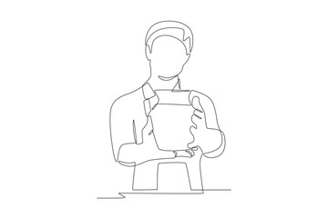 Man showing handmade vases for sale. Selling handmade products concept one-line drawing