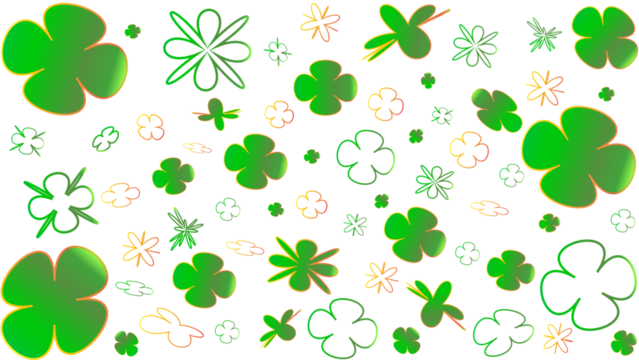 Pattern clovers and Green shamrocks  decorate a white background. Perfect for st. Patricks day designs, invitations, posters, and festive projects.