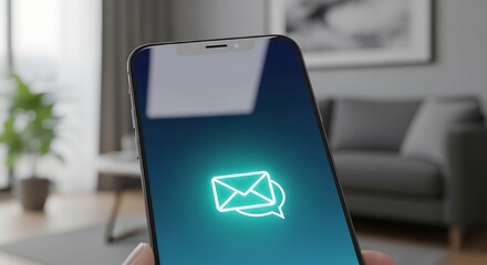 Close-up of a smartphone displaying a glowing message icon, symbolizing communication and digital interaction.