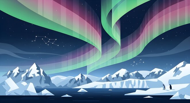 Stunning northern lights over snow mountains landscape - Powered by Adobe