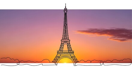 Eiffel Tower Silhouette at Sunset - A Parisian Dreamscape.