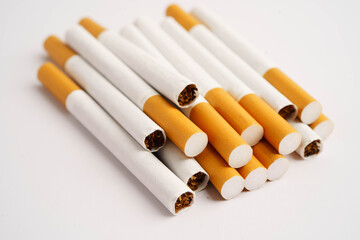 Cigarette, roll tobacco in paper with filter tube, No smoking.