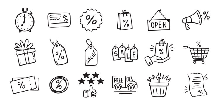 Loyalty card hand drawn doodle element icons. Symbol for Loyalty card, incentive program outline illustration icon