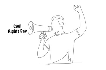 People are demonstrating with loudspeakers. Civil rights day concept one-line drawing