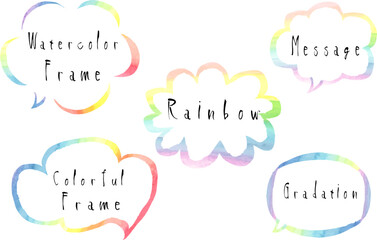 虹色の吹き出しセット　水彩ベクター