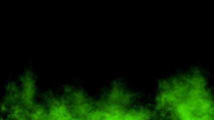 Abstract green smoke misty fog on isolated black background. Texture overlays. Design element.
