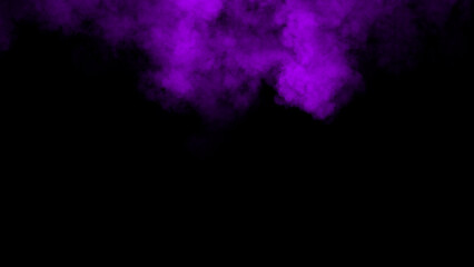 Abstract purple smoke misty fog on isolated black background. Texture overlays. Design element.