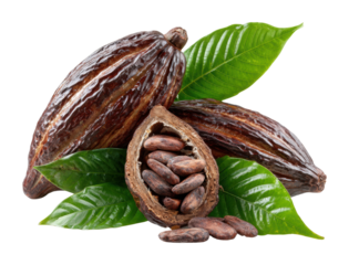 Harvesting cacao pods in nature of cocoa fruit isolated on transparent background