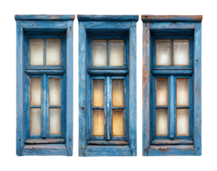 Artistic blue wooden windows rustic isolated on transparent background
