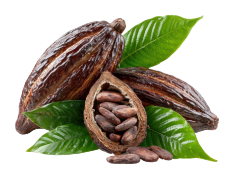 Harvesting cacao pods in nature of cocoa fruit isolated on transparent background