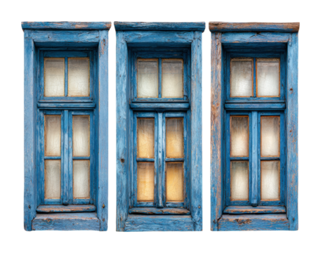 Artistic blue wooden windows rustic isolated on transparent background