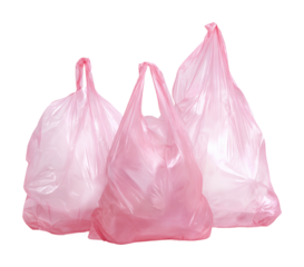 Waste management action pink plastic bags in urban environment isolated on transparent background