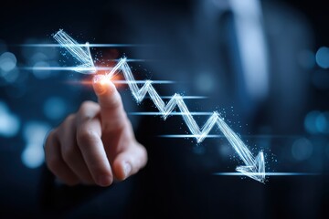 Businessperson touching a downward trend graph