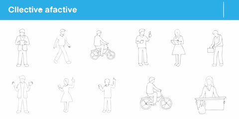 Collection of simple line art drawings of people in various everyday activities and poses