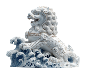 Majestic lion sculpture coastal piece serene environment view isolated on transparent background