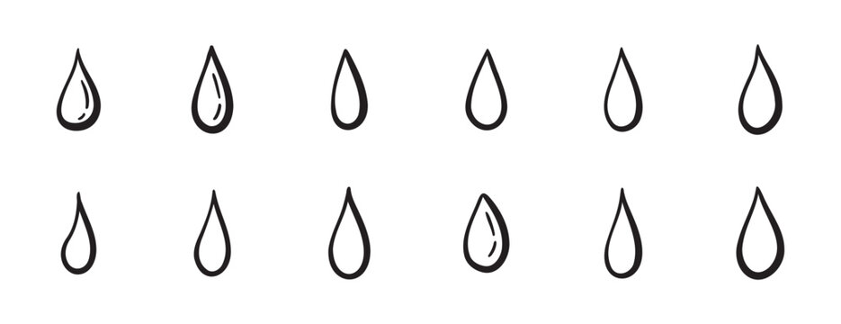Doodle water drops hand drawn outline different shapes. sketch vector illustration of droplets. Outline tears