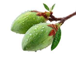 Harvesting fresh green almonds orchard nature outdoors isolated on transparent background
