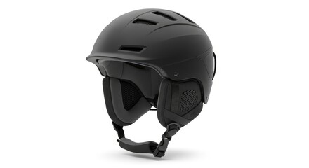 Fototapeta premium Sleek black ski helmet for winter sports safety, isolated on a clean white background.
