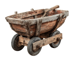 Rustic wooden cart in workshop vintage tools industrial isolated on transparent background