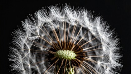 Fototapeta premium Macro Close Up of Dandelion Seed Head Black Background