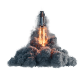 Rocket launch event space station digital outer space aerial view isolated on transparent background