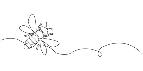 Single line drawing of a bee with wings and segmented body insect animal.