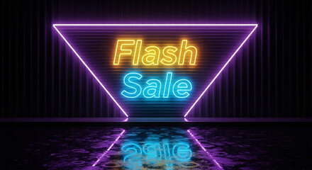 Eye-catching neon 'Flash Sale' sign in a triangle frame, perfect for advertising promotions. Ideal for e-commerce, retail, and marketing campaigns. Creates urgency and excitement.