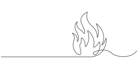 Single line drawing of a stylized flame on a white background fire continuous line. © MRSPEARA