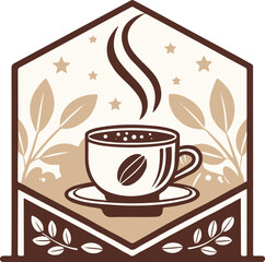 Vintage Coffee Cup Logo – Hot Drink Emblem with Steam and Coffee Bean Design