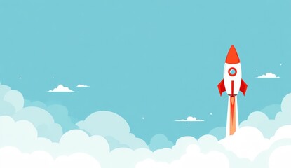 Rocket launching from clouds.  Bright sky