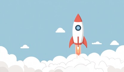 Rocket launching into a light blue sky