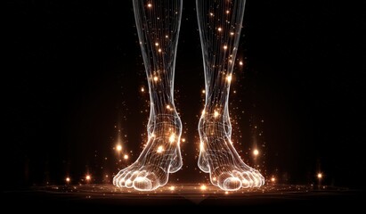Human legs with glowing particles