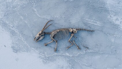 Animal skeleton on icy surface