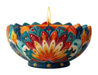 Festive diya vibrant colors for indian home celebrations isolated on transparent background