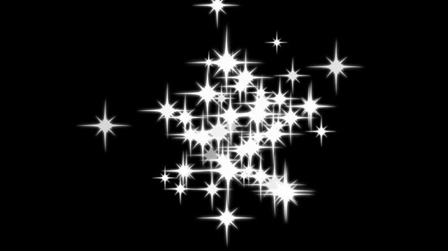 4k Twinkle light stars sparkle and glitter in a seamless loop animation on black screen. twinkle star glitter sparkle, white cartoon, flat, vector, doodles style stars blinking.