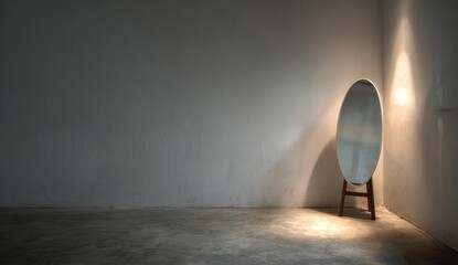 Empty room with oval mirror