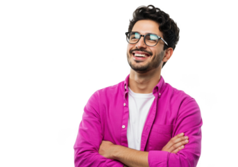 Man wearing glasses and pink shirt isolated on transparent background