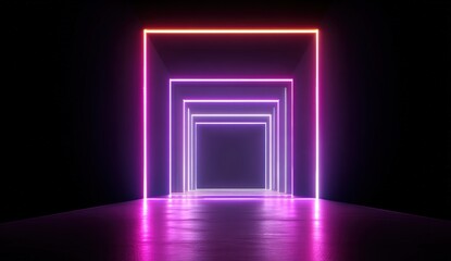 Neon light tunnel with square frames