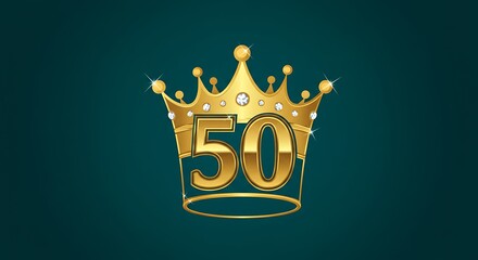Golden Crown with Number 50 on a Dark Green Background.