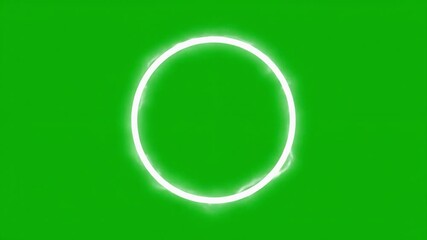 Mesmerizing white neon circle tracing effect with luminous glow on a bright chroma key green backdrop, ideal for modern technology and abstract visual compositions