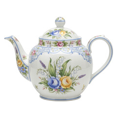 Floral Teapot with Blue Yellow Roses isolated on a transparent background