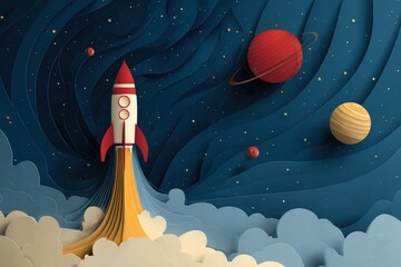 Rocket launch into a starry night sky