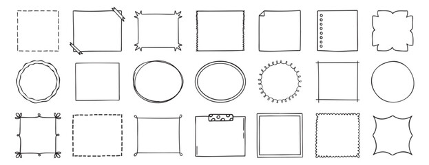 Doodle thin line frame border set. abstract empty line shapes hand drawn style frames. 