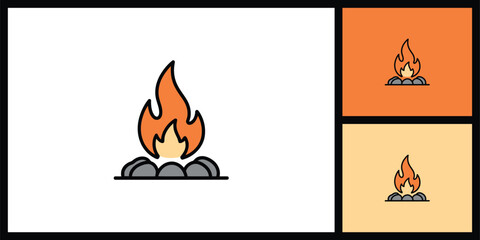 Campfire Icon with Stones for Outdoor Camping and Adventure