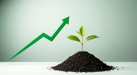 Witnessing vibrant business growth as a seedling flourishes with an upward trending green arrow, symbolizing success and financial prosperity for investors