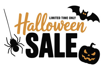 Halloween sale vector design featuring a spider bat and pumpkin perfect for seasonal promotions and limited-time offers