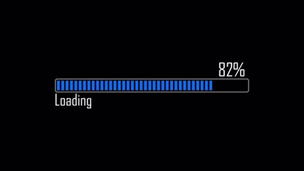 Blue horizontal percentage progress bar on black, backgrounds. Perfect for displaying time based transitions such as loading or downloading. 
 - Powered by Adobe