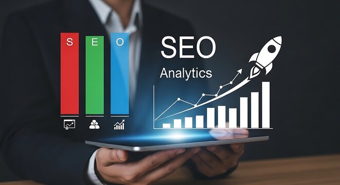Elevate your business with data driven SEO analytics and watch your website skyrocket to success with innovative digital strategies displayed on tablet