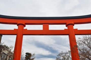 京都 伏見稲荷大社　美しい朱色の鳥居 コピースペースあり（日本京都府京都市）Kyoto Fushimi Inari Taisha Shrine, beautiful vermilion torii gates with copy space (Kyoto City, Kyoto Prefecture, Japan)	
