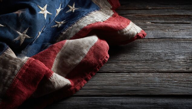 Faded American flag on wood